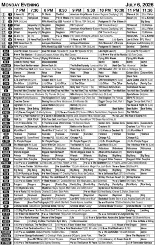 MONDAY EVENING TV LISTINGS